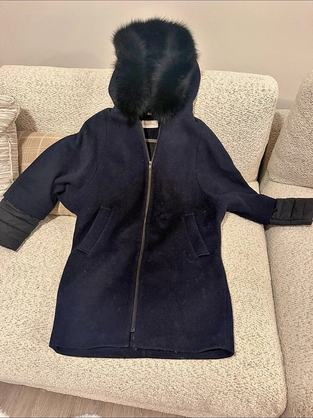 Sandro Black Faux Fur Hood Coat